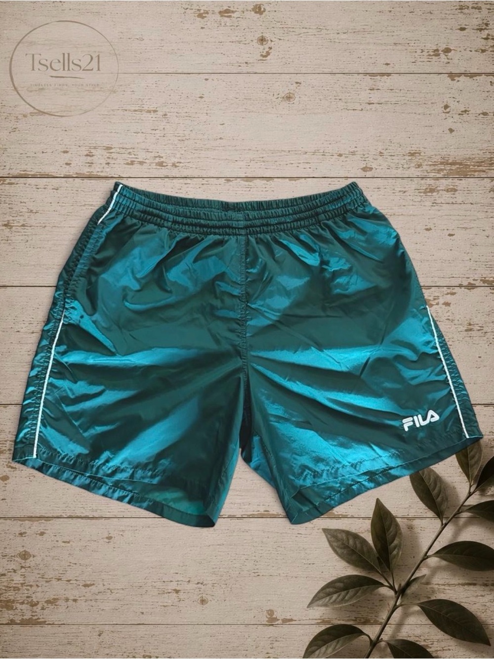 FILA Vintage 90s Emerald Green Nylon Athletic Shorts - Size M
